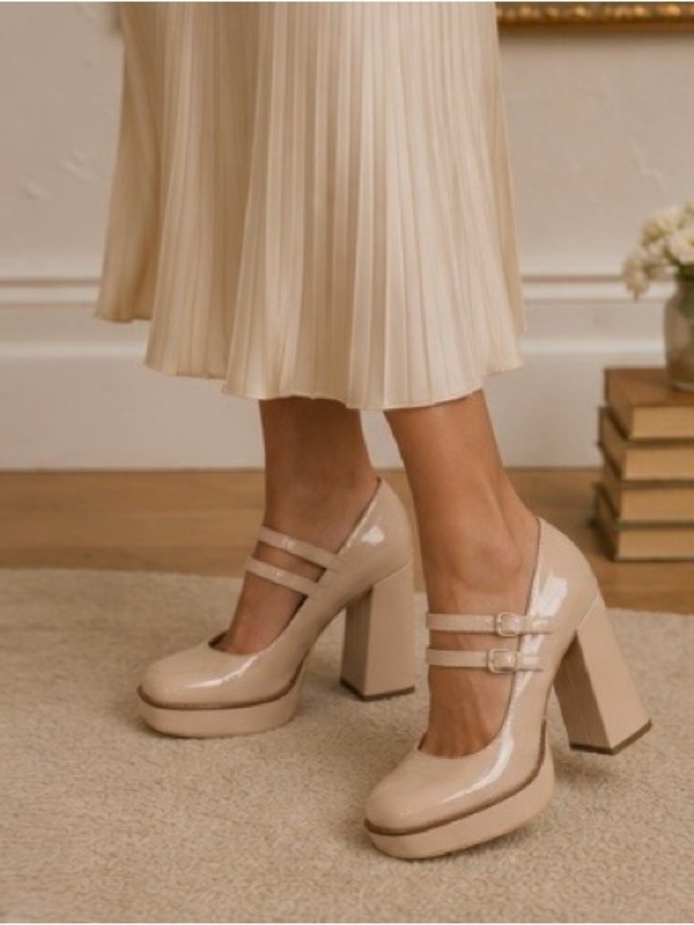 Steve Madden Nude Patent Double Strap Mary Jane Platform Heels Pumps Size 8 Y2K